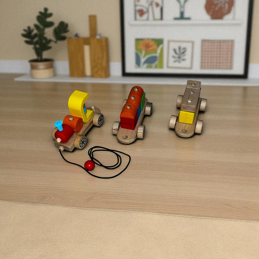 Wooden Pull-Along Train with Colorful Building Blocks