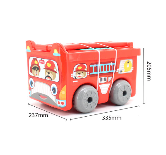 🚒 Fire Engine-Themed 2-in-1 Pull-Along Building Blocks Trolley Set – 30 Colorful Pieces (18M+)