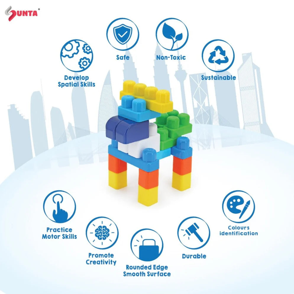 Sunta Little Elephant Building Blocks – 30 Colorful Pieces in Cute Storage Box (18M+)