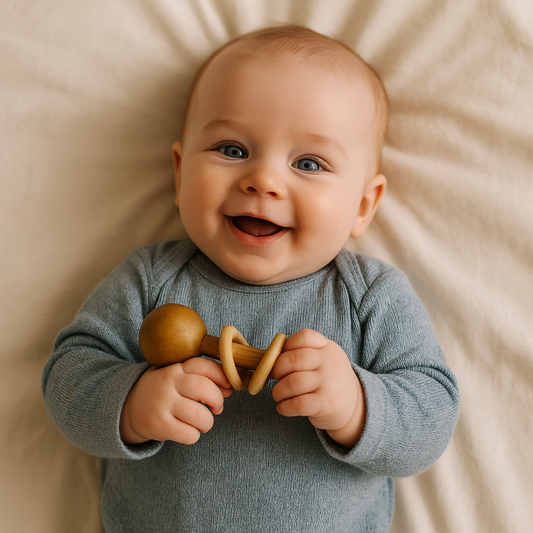 Wooden Baby Rattle with Rings – Natural Finish