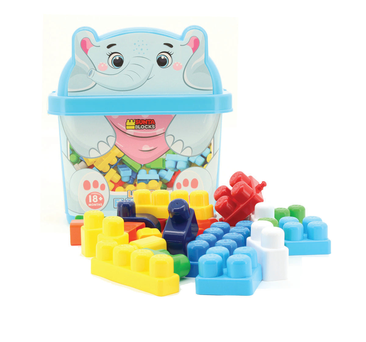 Sunta Little Elephant Building Blocks – 30 Colorful Pieces in Cute Storage Box (18M+)