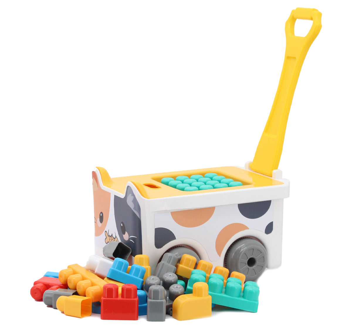 Cat-Themed Pull-Along Block Trolley Set – 30 Colorful Building Pieces | Build, Stack & Play with Purr-fect Fun (18M+)