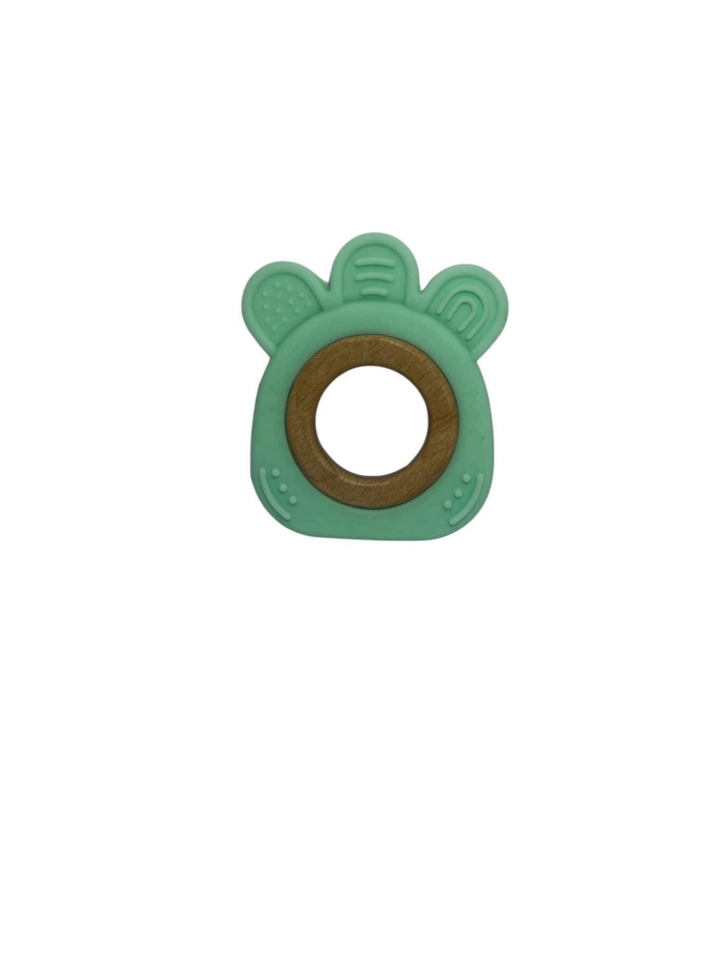 Set of 4 Wooden & Silicone Baby Teethers – Elephant, Fish, Green Ring & Red Flower