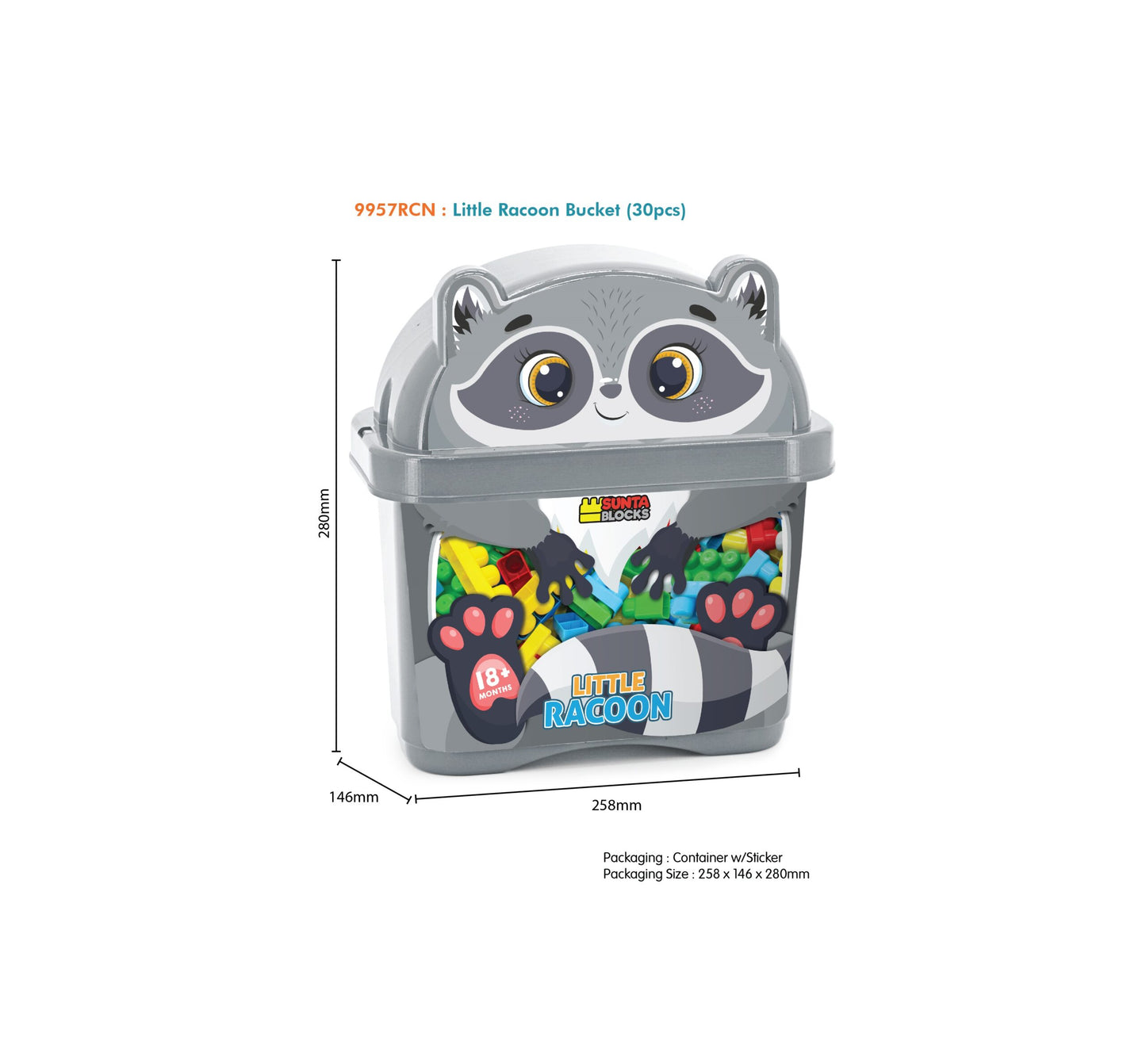Sunta Little Raccoon Building Blocks – 30 Colorful Pieces in Cute Storage Box (18M+)