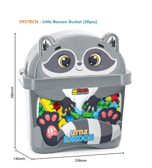 Sunta Little Raccoon Building Blocks – 30 Colorful Pieces in Cute Storage Box (18M+)
