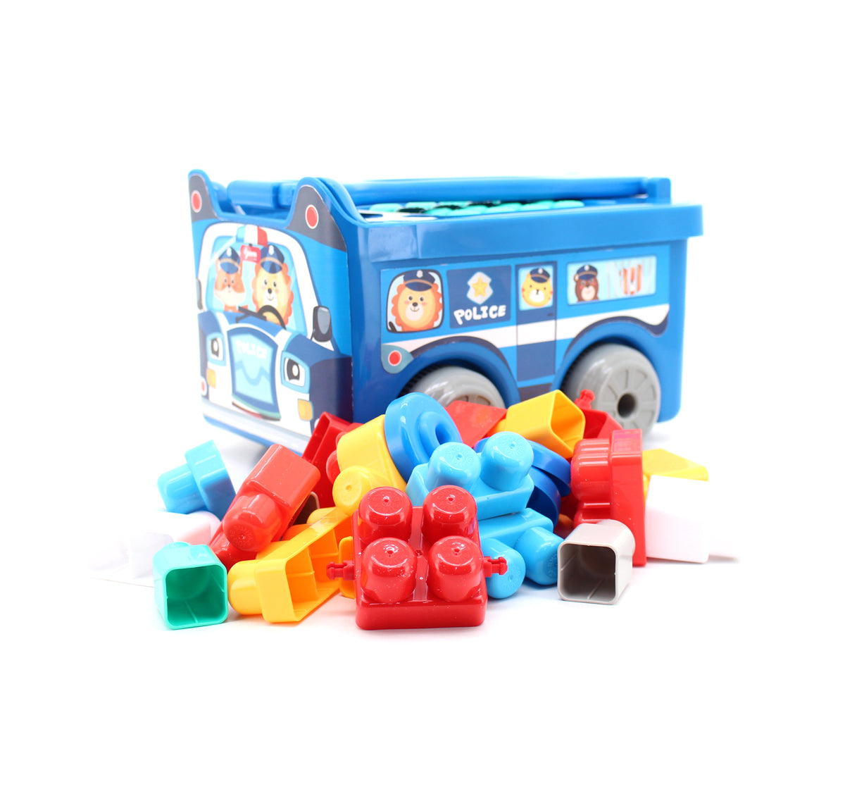 Police car-Themed 2-in-1 Pull-Along Building Blocks Trolley Set – 30 Colorful Pieces (18M+)