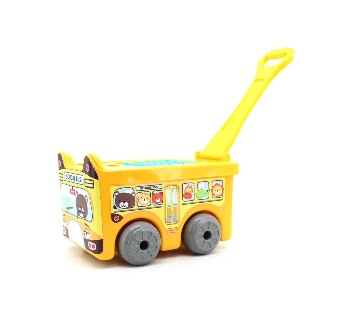 School Bus-Themed 2-in-1 Pull-Along Building Blocks Trolley Set – 30 Colorful Pieces (18M+)