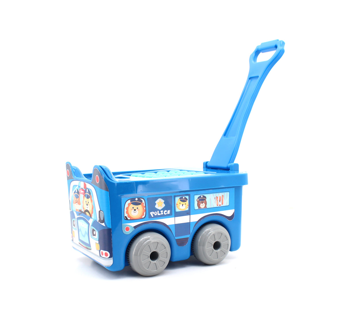 Police car-Themed 2-in-1 Pull-Along Building Blocks Trolley Set – 30 Colorful Pieces (18M+)
