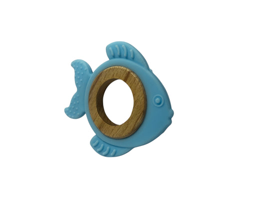 Set of 3 Wooden & Silicone Baby Teethers – Fish, Green Ring & Red Flower