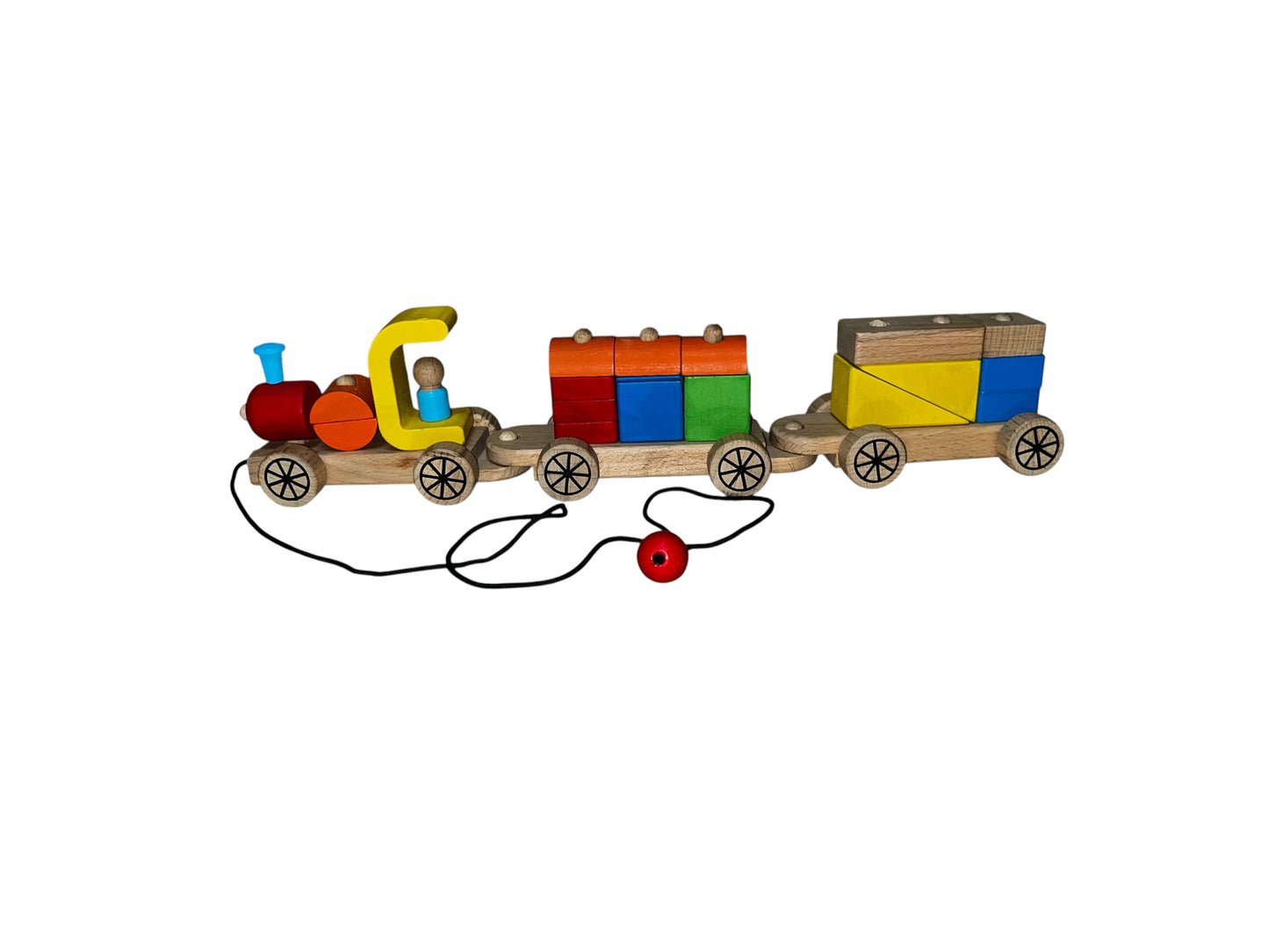 Wooden Pull-Along Train with Colorful Building Blocks