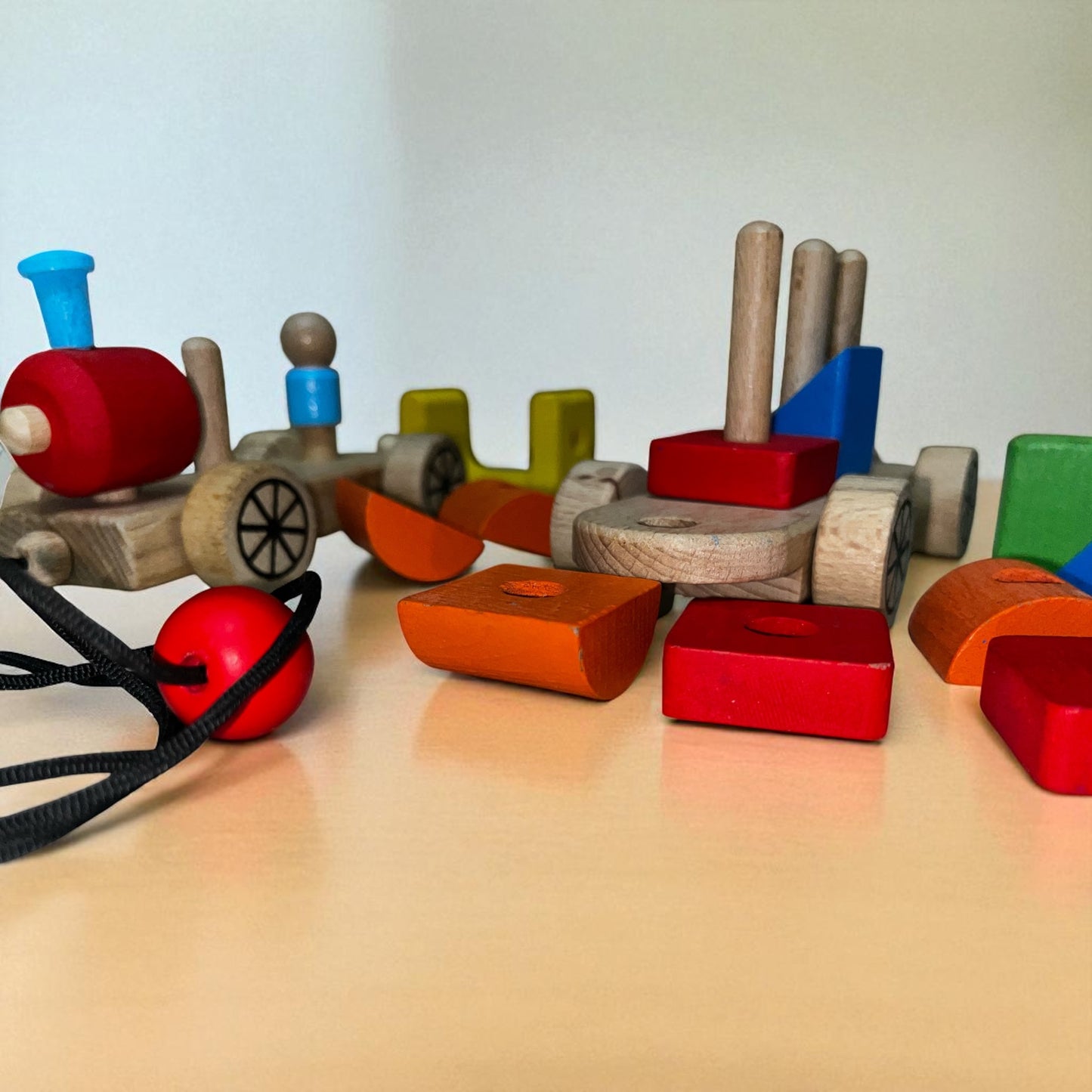 Wooden Pull-Along Train with Colorful Building Blocks