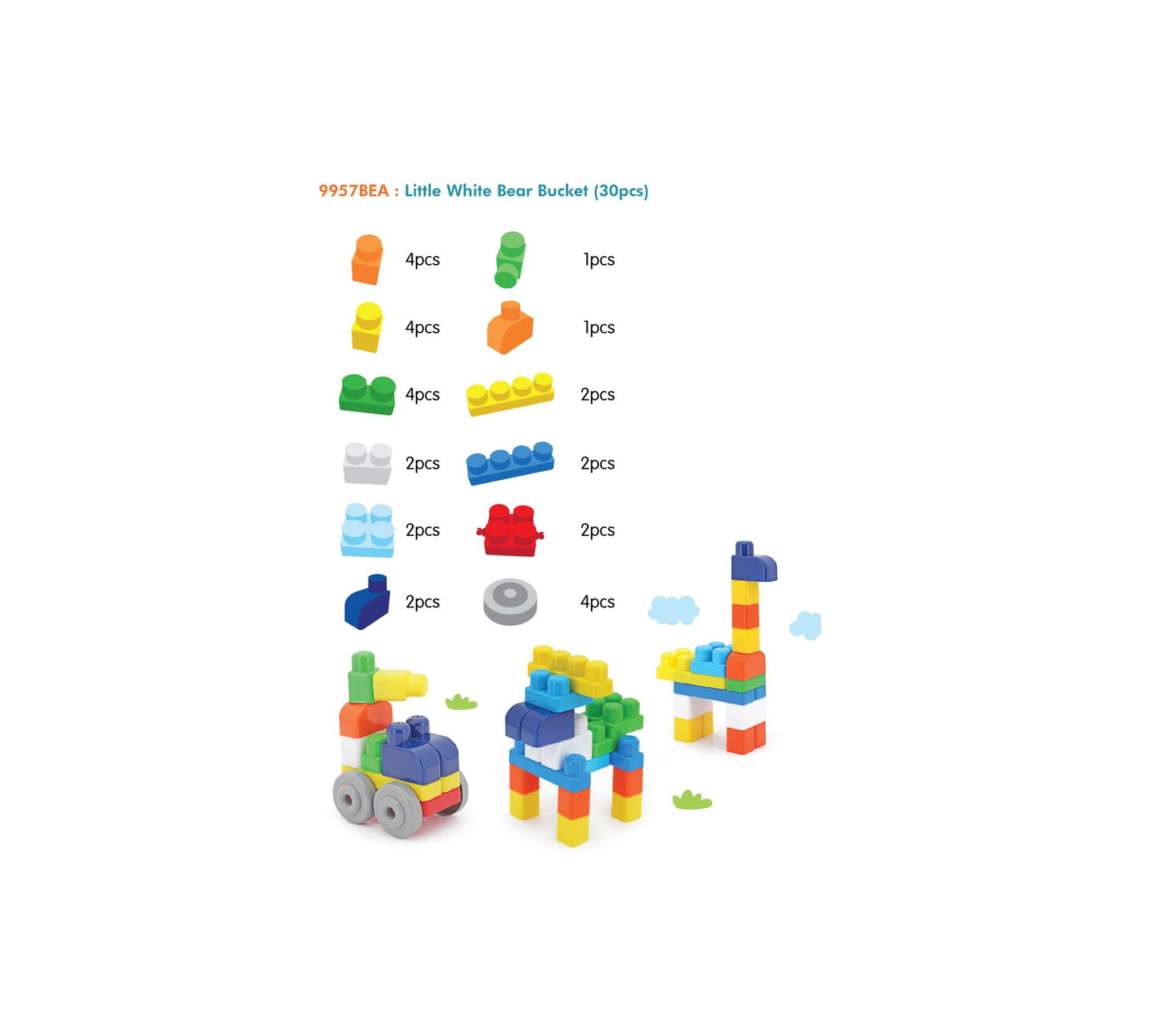 Sunta Little White Bear Building Blocks – 30 Colorful Pieces in Cute Storage Box (18M+)