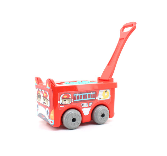 🚒 Fire Engine-Themed 2-in-1 Pull-Along Building Blocks Trolley Set – 30 Colorful Pieces (18M+)