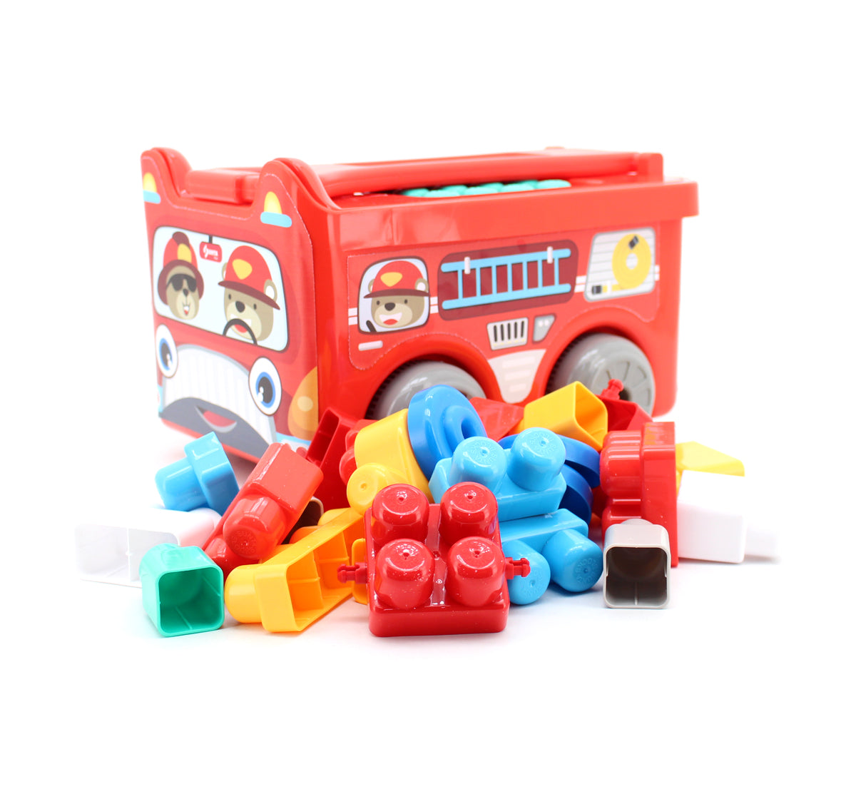 🚒 Fire Engine-Themed 2-in-1 Pull-Along Building Blocks Trolley Set – 30 Colorful Pieces (18M+)