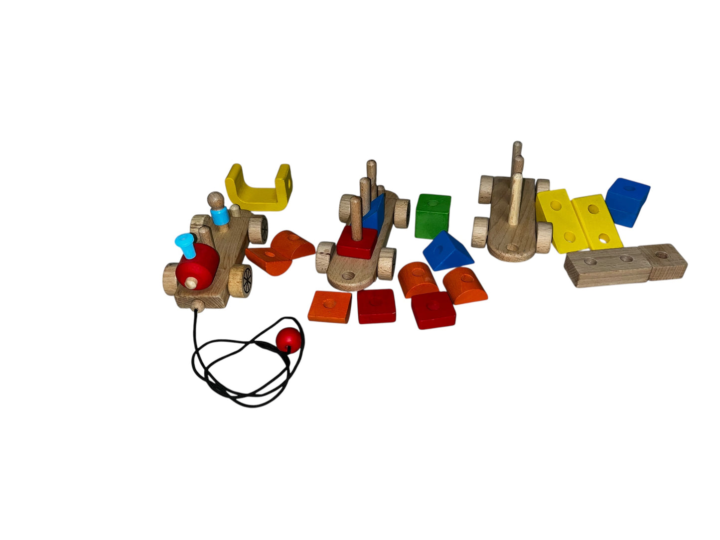 Wooden Pull-Along Train with Colorful Building Blocks