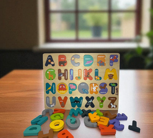 Wooden Alphabet Puzzle Board (A–Z with Animals) – Montessori Learning Toy