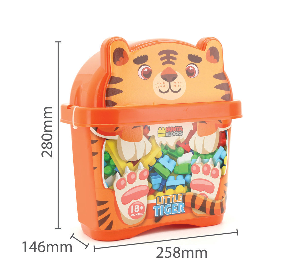 🐯 Sunta Little Tiger Building Blocks – 30 Colorful Pieces in Cute Storage Box (18M+)