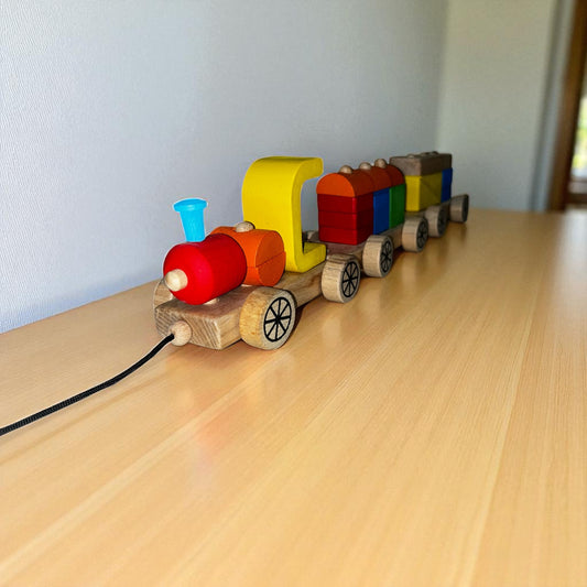 Wooden Pull-Along Train with Colorful Building Blocks