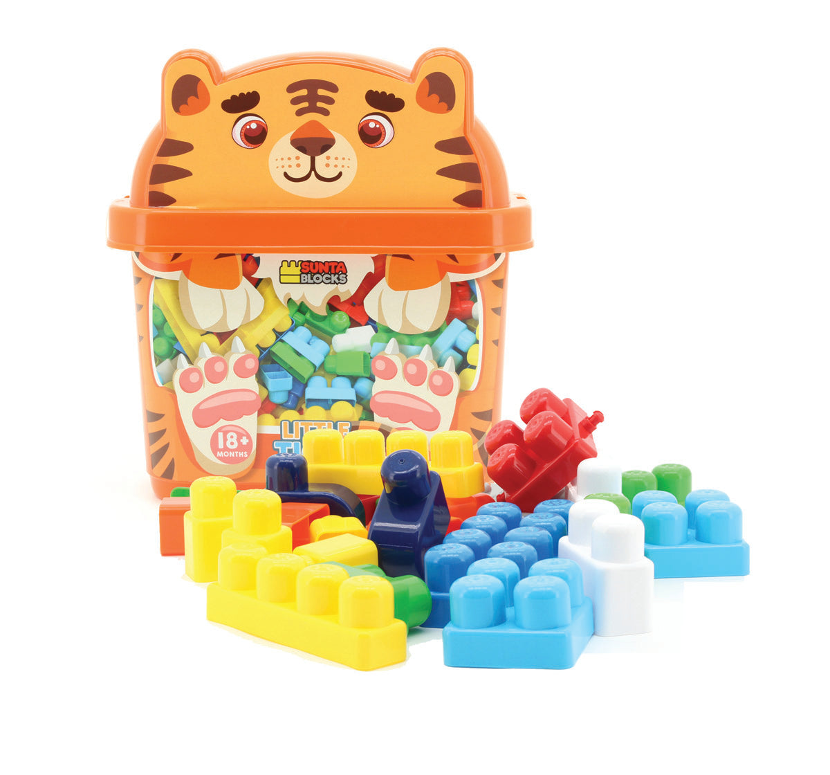 🐯 Sunta Little Tiger Building Blocks – 30 Colorful Pieces in Cute Storage Box (18M+)