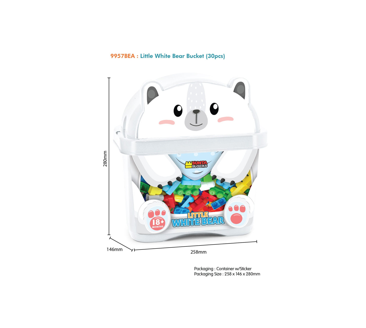 Sunta Little White Bear Building Blocks – 30 Colorful Pieces in Cute Storage Box (18M+)