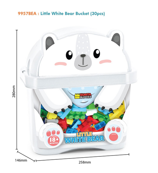 Sunta Little White Bear Building Blocks – 30 Colorful Pieces in Cute Storage Box (18M+)