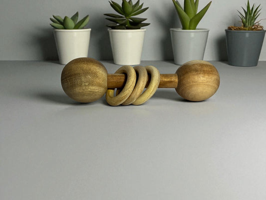 Wooden Baby Rattle with Rings – Natural Finish