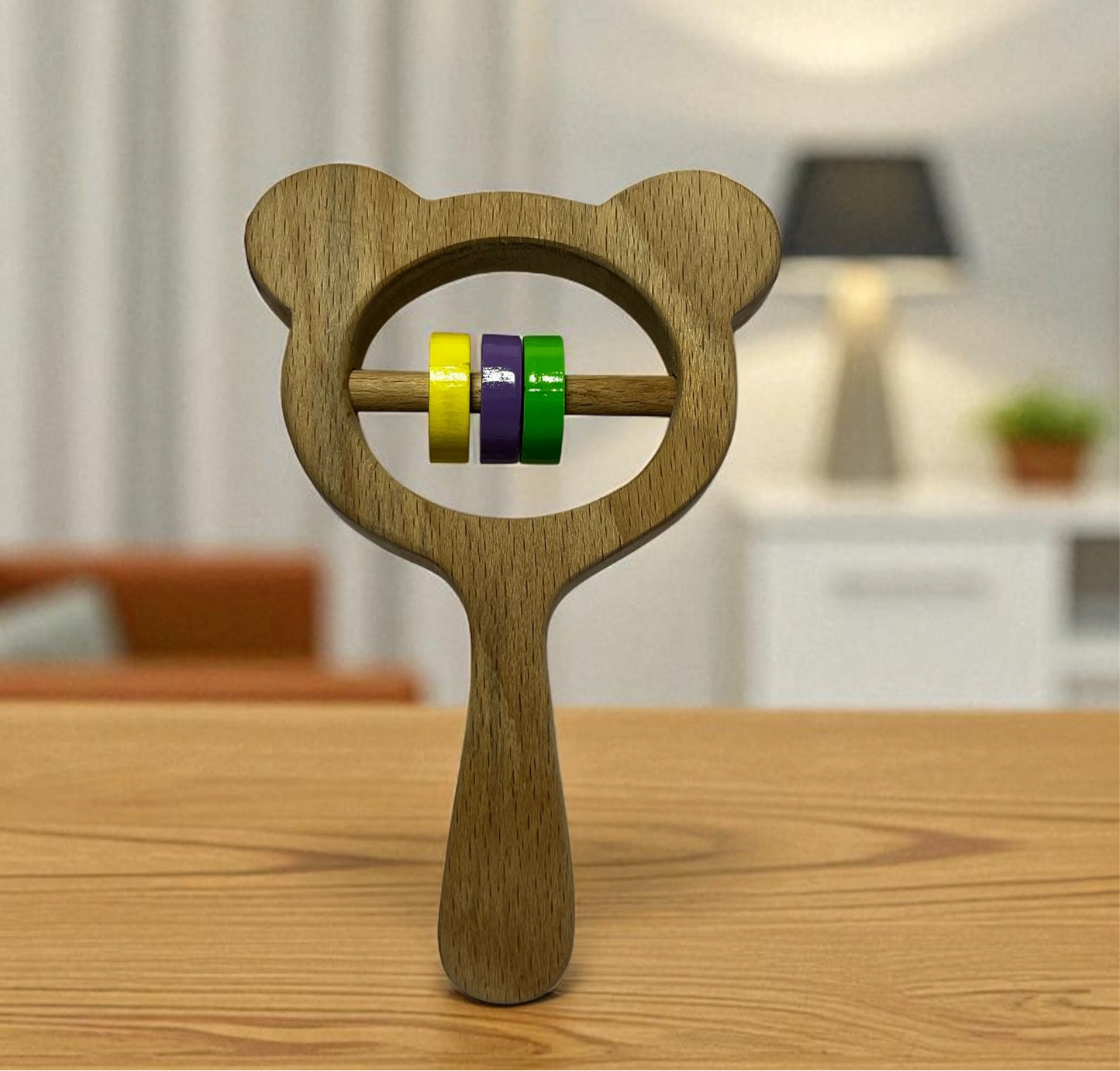 Wooden Bear Rattle with Handle – Baby-Friendly Toy