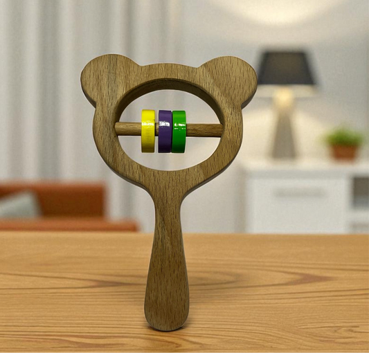 Wooden Bear Rattle with Handle – Baby-Friendly Toy