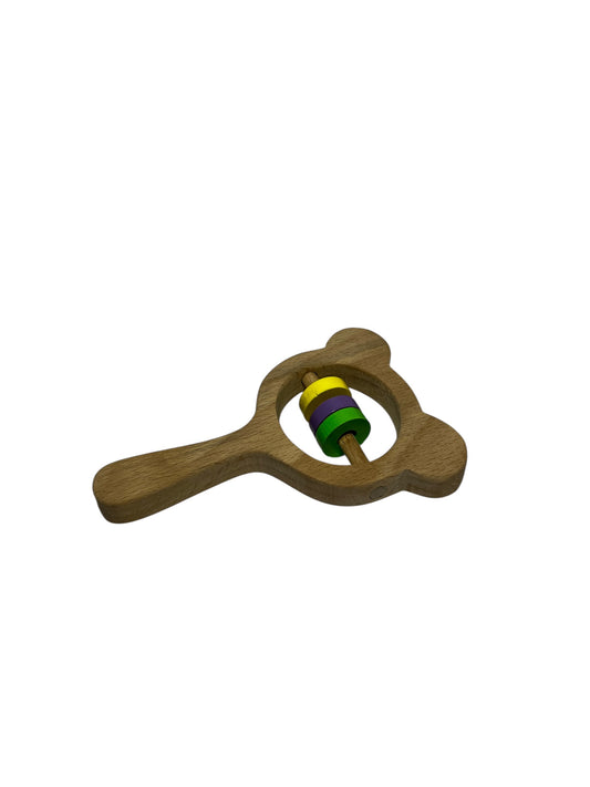 Wooden Bear Rattle with Handle – Baby-Friendly Toy