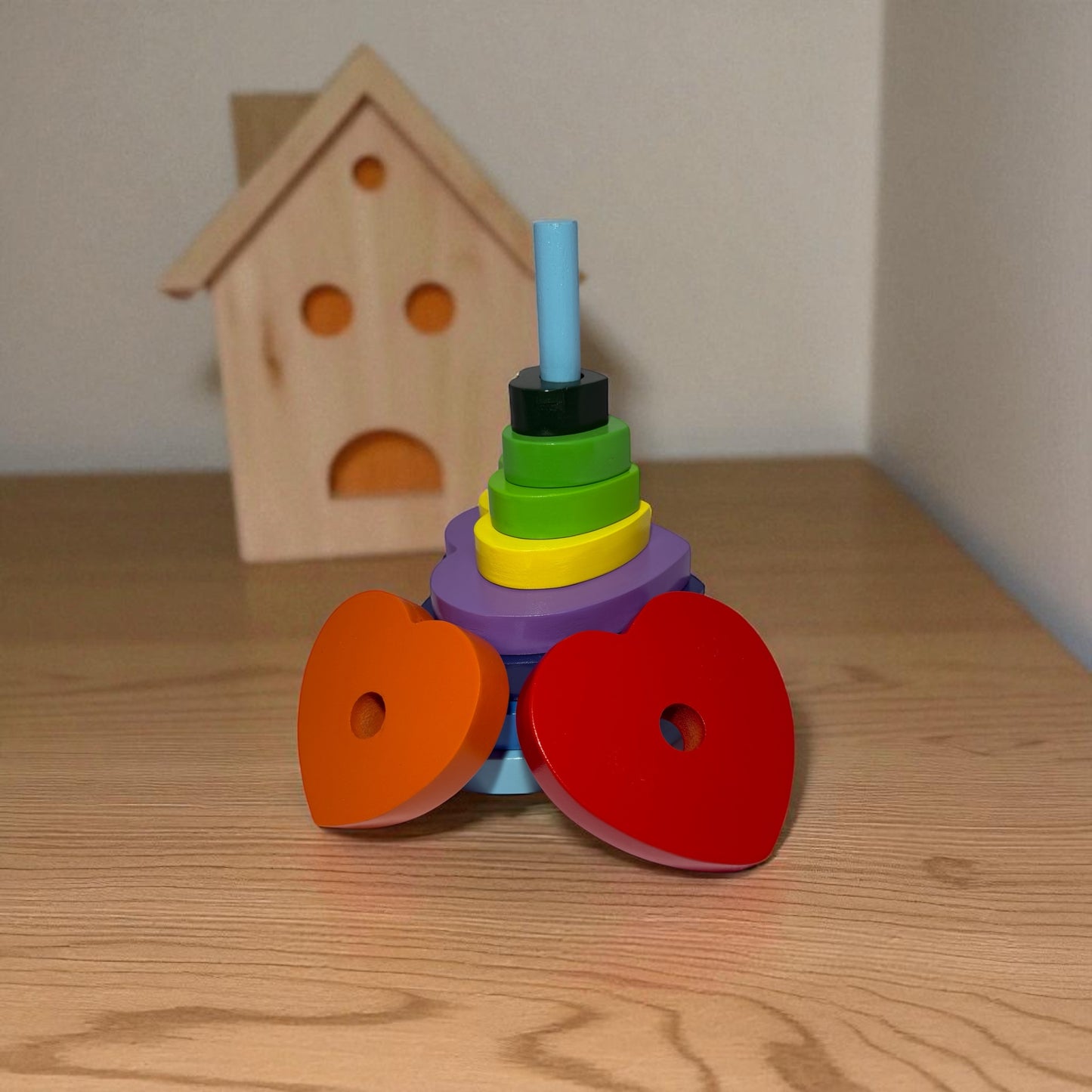 Wooden Rainbow Heart Stacking Toy