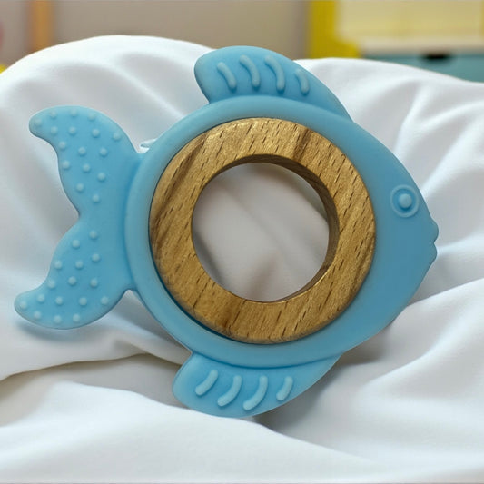 Baby- Fish Shaped Wooden & Silicone Teether – Safe, Eco-Friendly Teething Toy