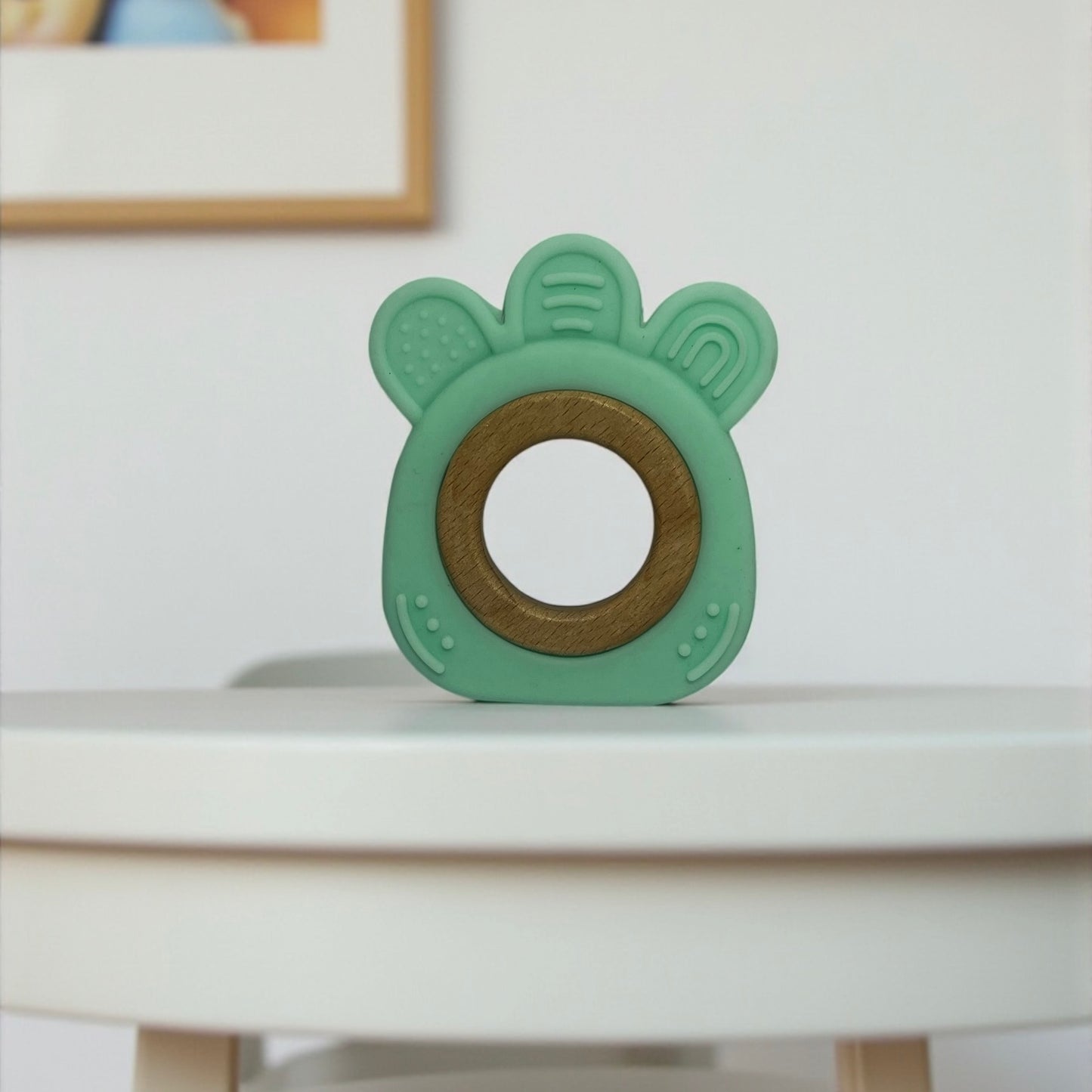 Green Ring-Shaped Baby Teether – Wooden & Silicone | Safe & Eco-Friendly