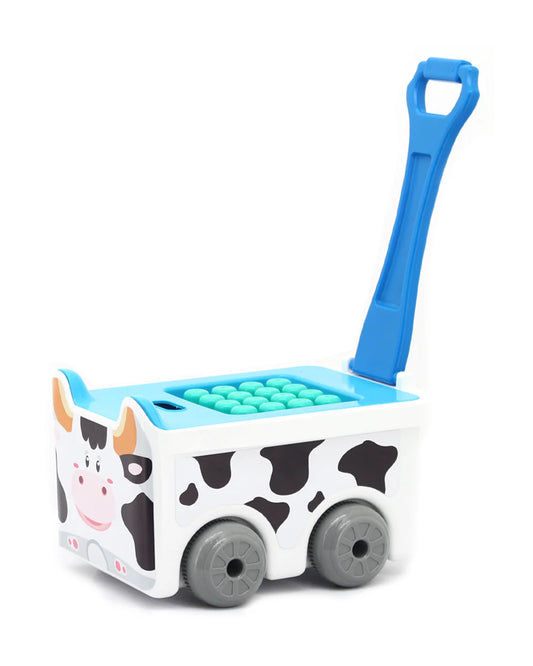 Cow-Themed Pull-Along Block Trolley Set – 30 Colorful Building Pieces | Build, Stack & Moo-ve On-the-Go (18M+)