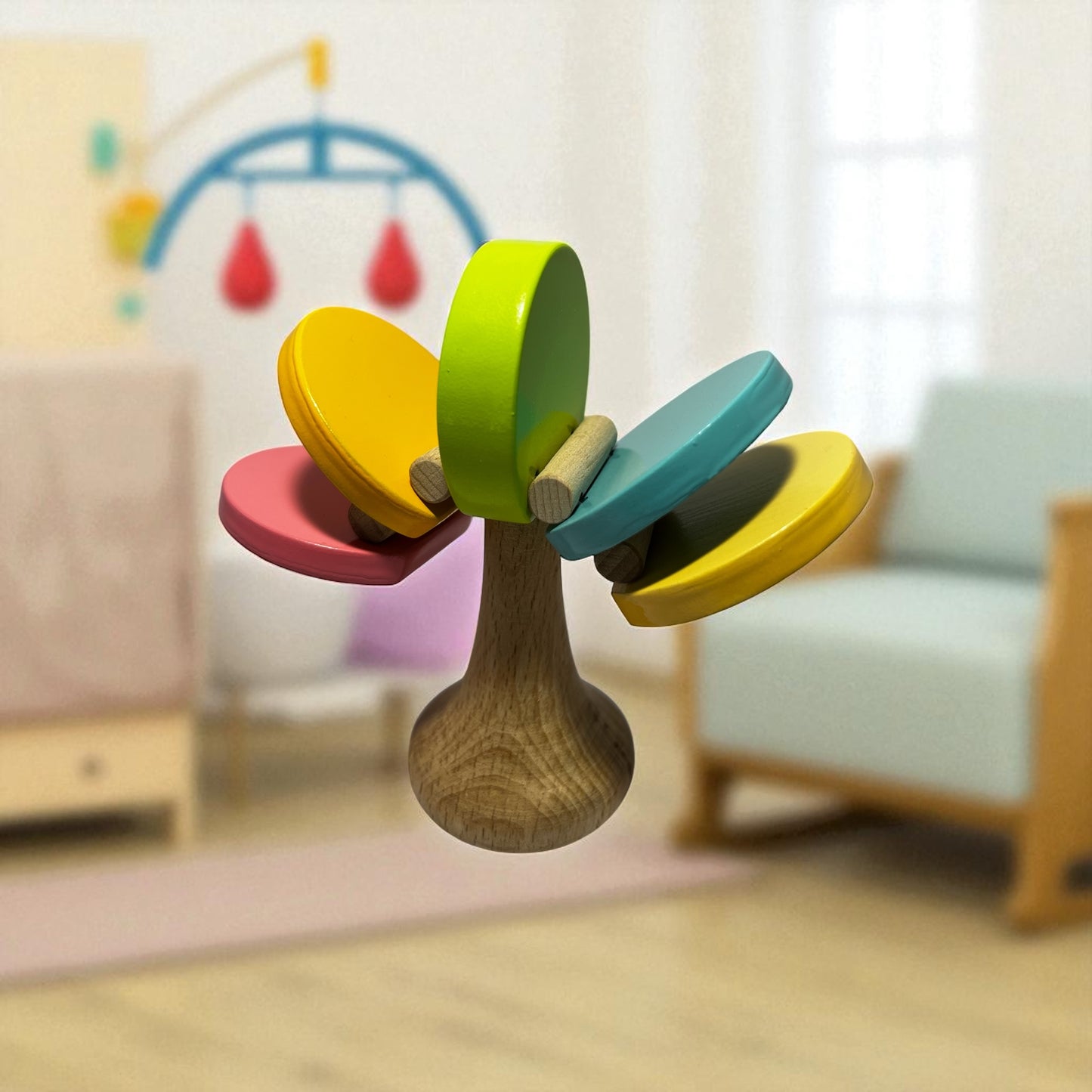 Wooden Rattle – 5 Clap Castanet (Montessori Baby Toy)