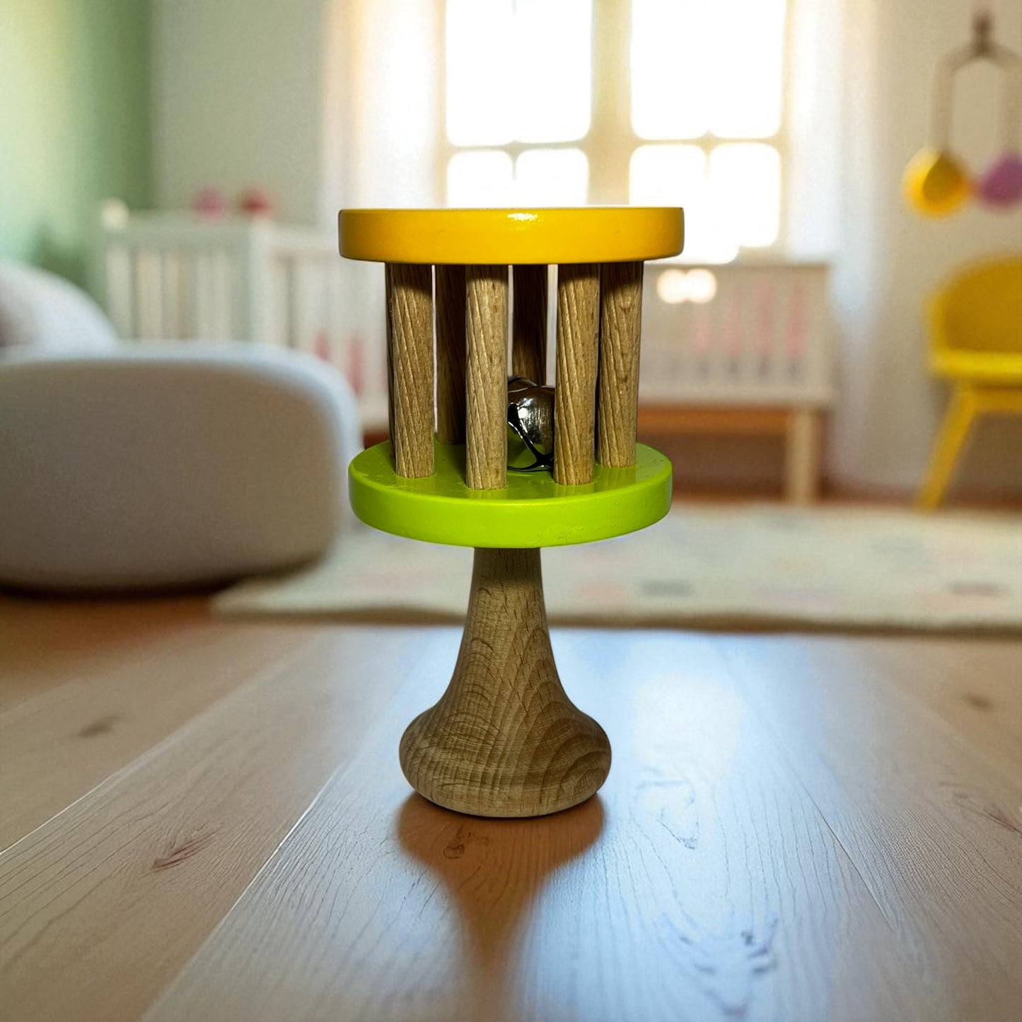 Wooden Cage Bell Rattle – Eco-Friendly Baby Toy (0–12 Months)
