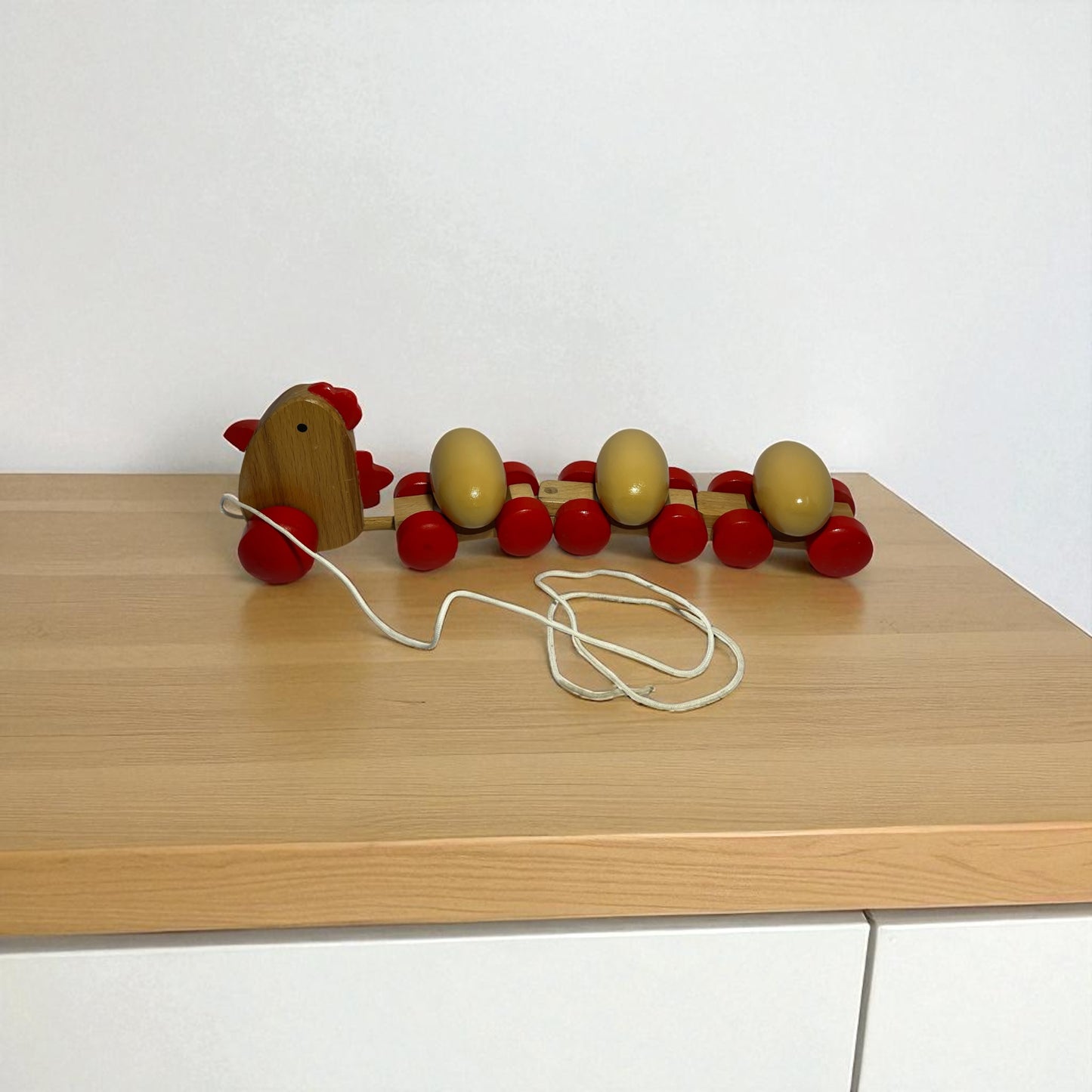 Wooden Pull-Along Hen with Rotating Eggs – Fun Learning Toy for Kids