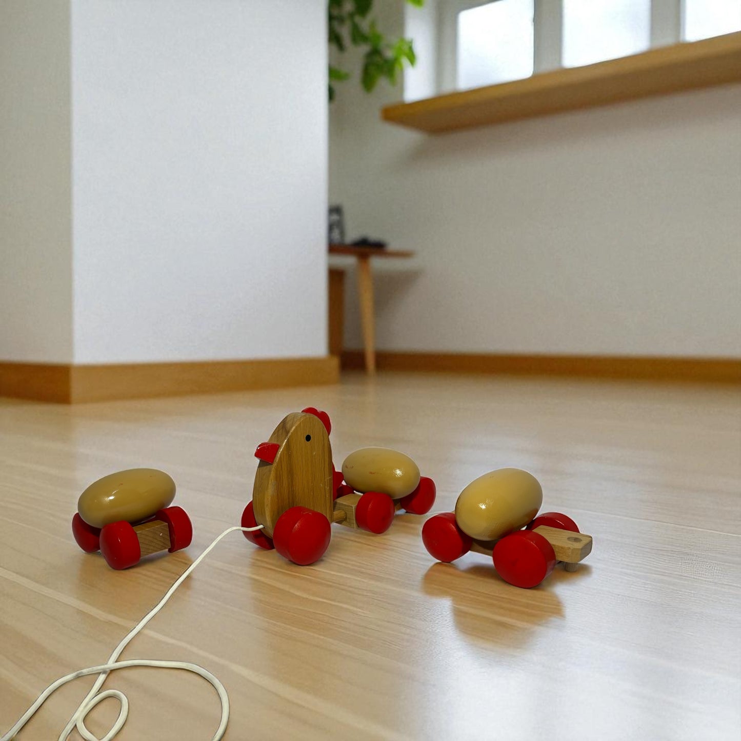 Wooden Pull-Along Hen with Rotating Eggs – Fun Learning Toy for Kids