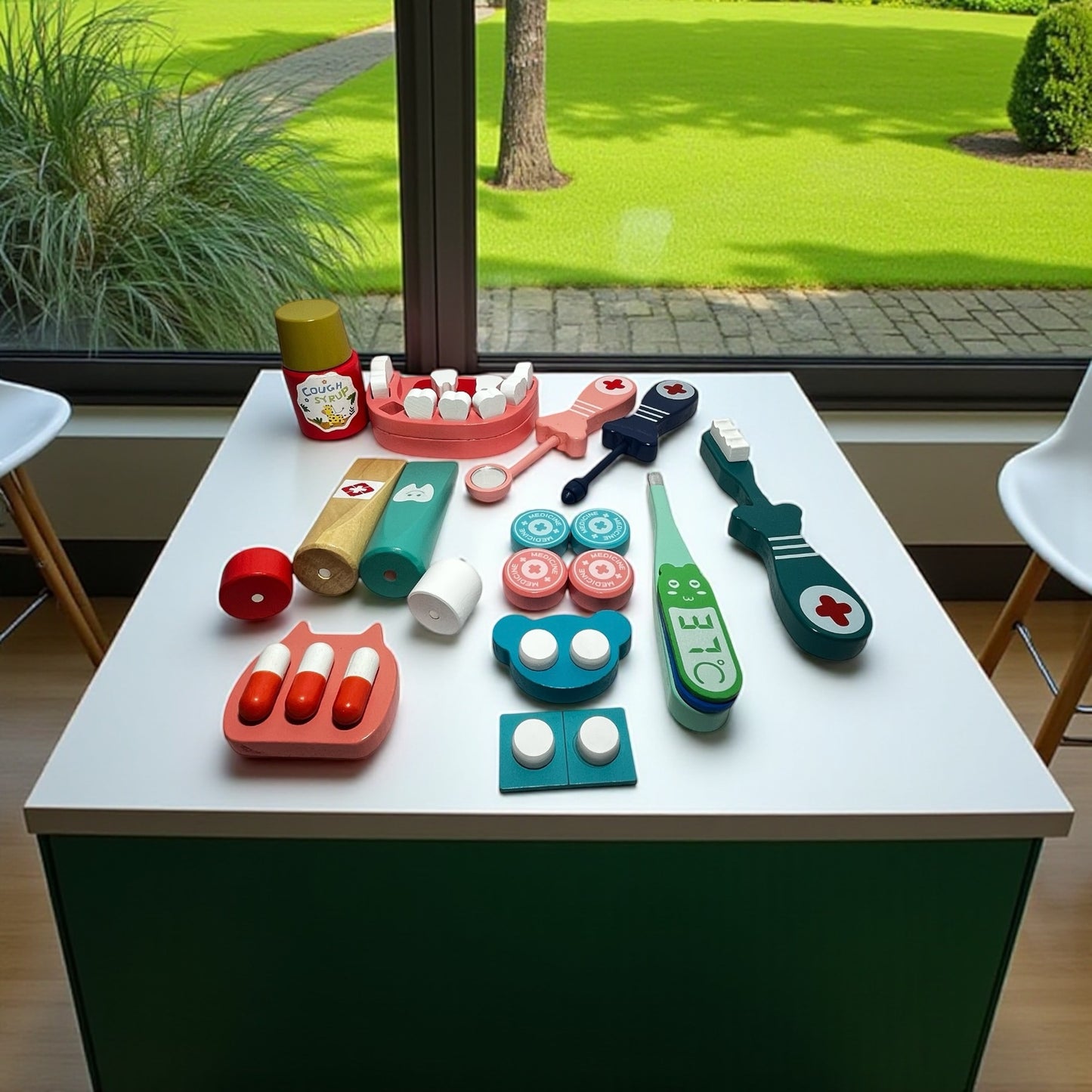 Wooden Doctor & Dentist Pretend Play Set – 20+ Pieces Medical Role Play Kit for Kids