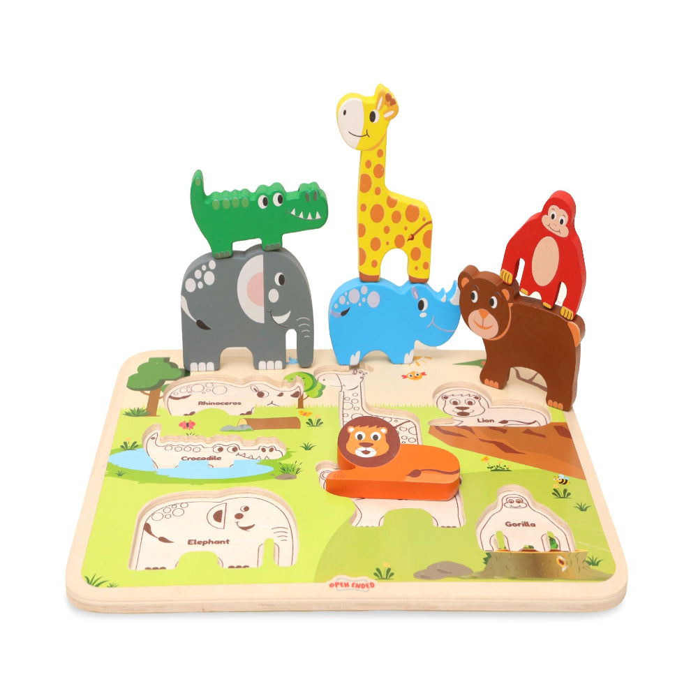 Open Ended Chunky Puzzle New Design- Animals (Includes - 7 Chunky self standing Animals)-Puzzles-Open Ended-Toycra