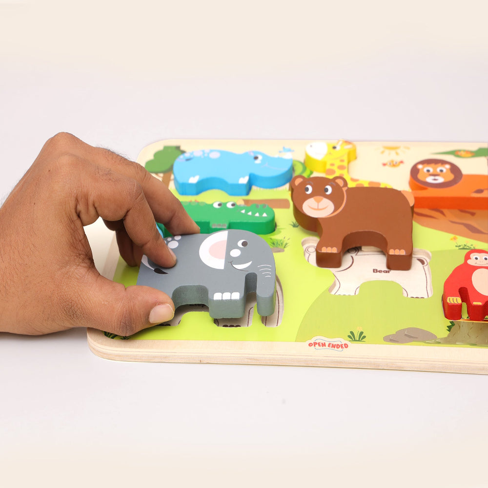 Open Ended Chunky Puzzle New Design- Animals (Includes - 7 Chunky self standing Animals)-Puzzles-Open Ended-Toycra