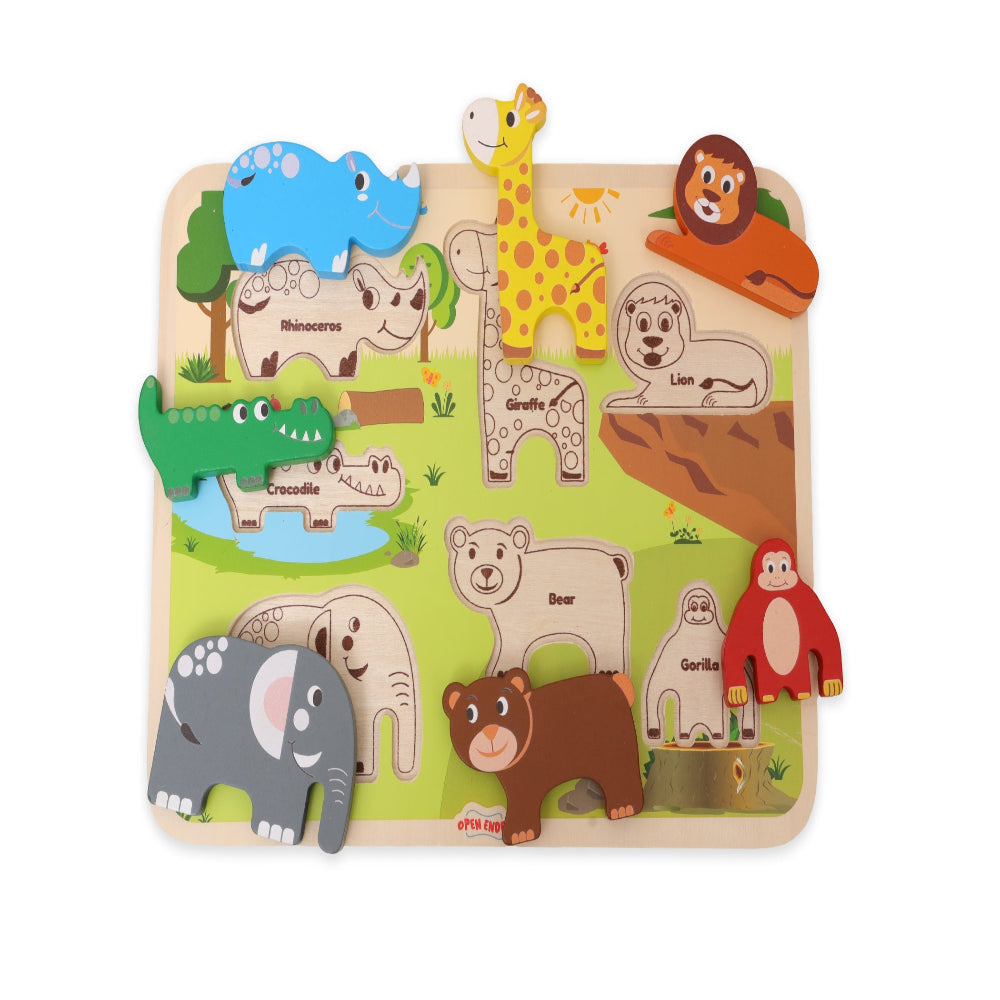 Open Ended Chunky Puzzle New Design- Animals (Includes - 7 Chunky self standing Animals)-Puzzles-Open Ended-Toycra