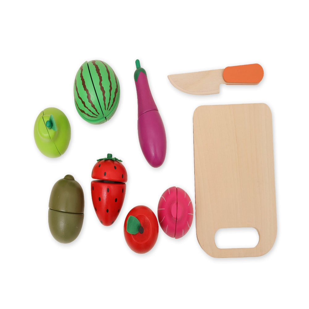 Open Ended Wooden Cutting Set 2- Fruits & Veggies (7 pcs set)-Pretend Play-Open Ended-Toycra
